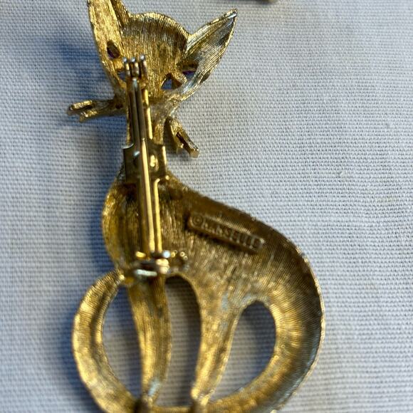 Vintage Mamselle Mid Century Modern Siamese Cat & Rose Brooches Pins - Picture 6 of 8